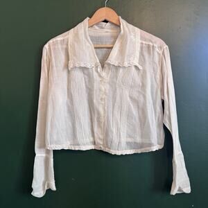 Antique Edwardian 1910s Top Sheer Cotton Voile Embroidery Ivory Blouse Shirtwais